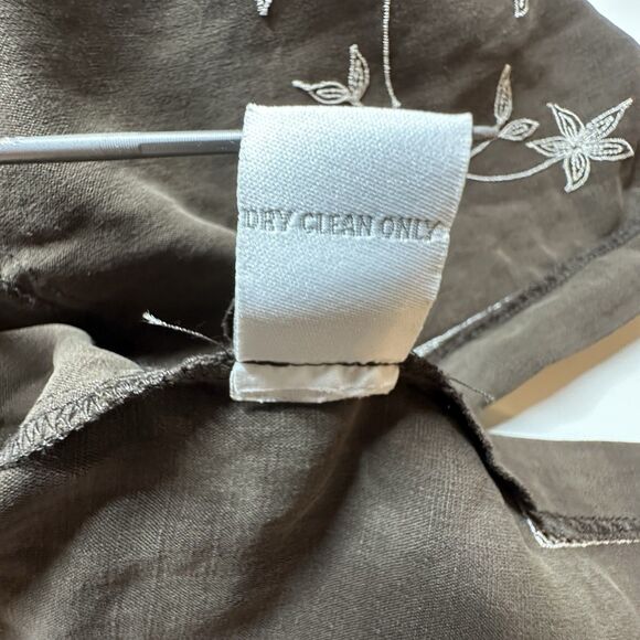 dressbarn Women Button Up Shirt Size 20W Brown Silk Linen Floral Embroidery Boho - Picture 11 of 13